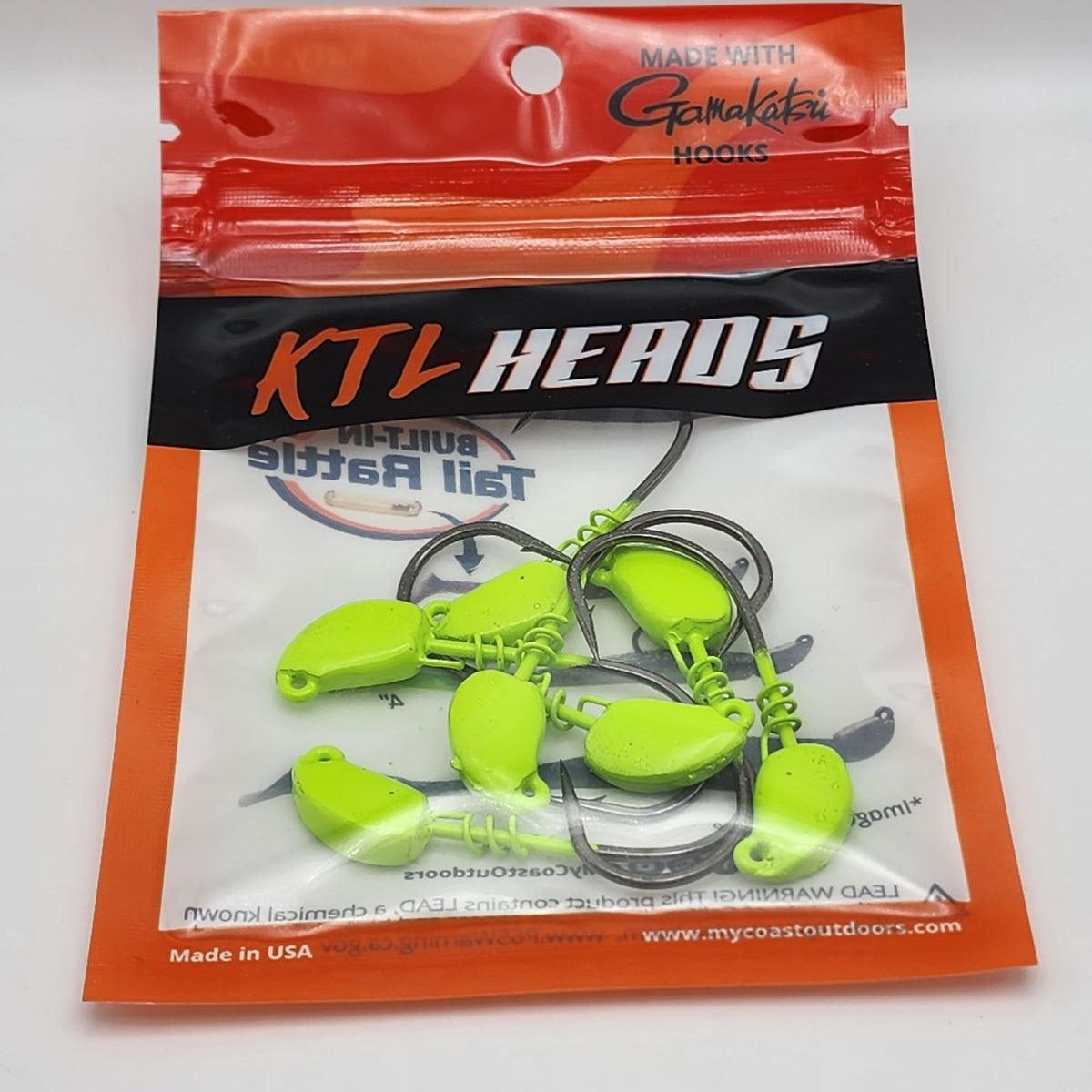 KTL Jigheads 7-Pack — Gamakatsu Heavy Wire Wide-Gap Hooks | Designed for Knockin Tail Lures | 3/0 & 4/0 | 1/16, 1/8 & 1/4 oz | Silver, Red & Chartreuse