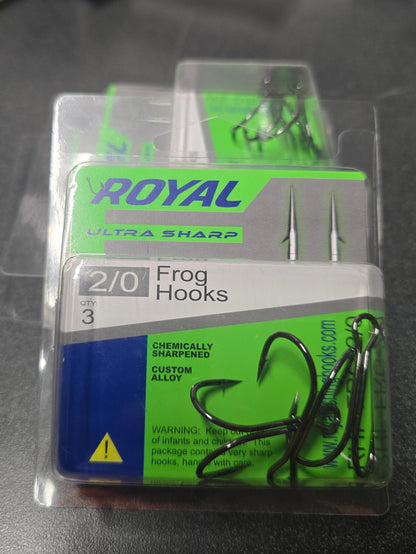 Royal Hooks ROYAL Frog Hooks | Double-Prong | Down-Facing Points | Triple-Coated | Twice Chemically Sharpened | Soft Plastic Frogs & Urchin Baits | 2/0 & 3/0