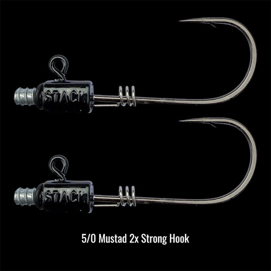Stack Tackle Screwy Head Replacement Hooks | 5/0 Mustad 2X Strong | 2 Per Pack | Screwy Head Jig System Compatible