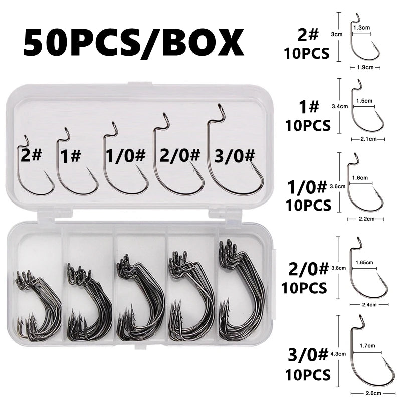 Carbon Steel Fishing Hooks Offset Wide Gap Barbed Jig Hooks for Soft Worm Sea Fishing