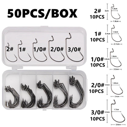 Carbon Steel Fishing Hooks Offset Wide Gap Barbed Jig Hooks for Soft Worm Sea Fishing