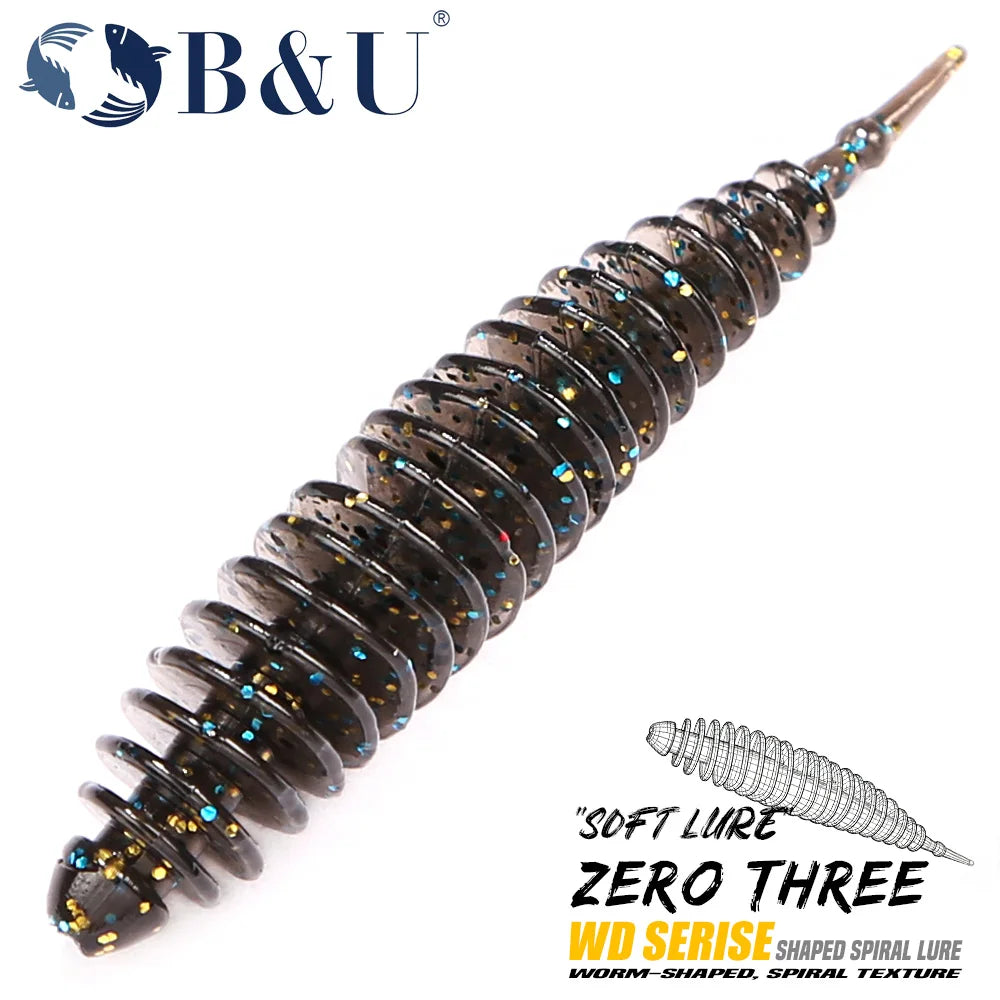 Soft Fishing Lure, Spiral Worm Bait with Glitter