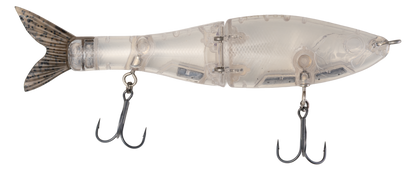 Fishing lure shaped like a fish with hooks on a white background