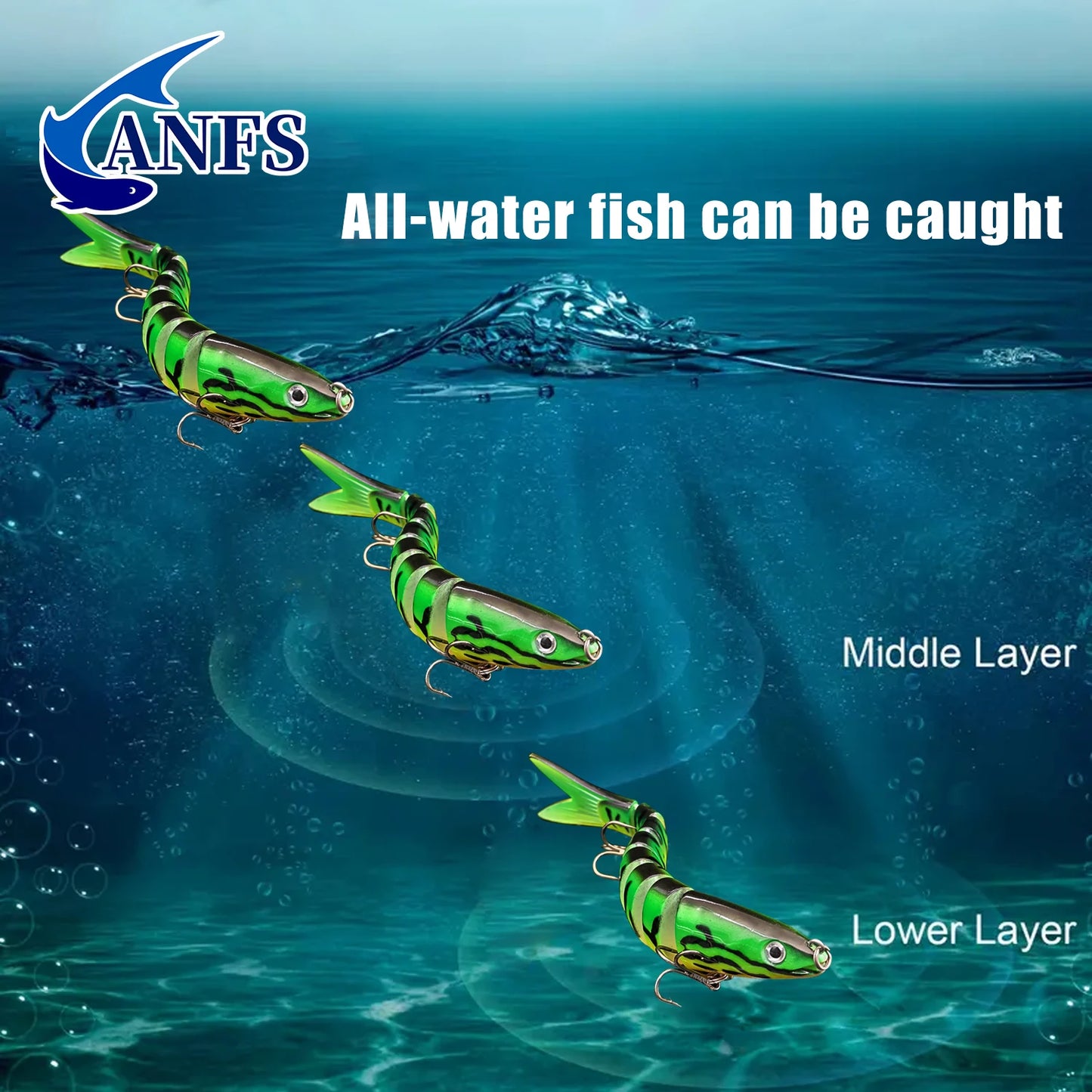ANFS Realistic Fishing Lure Set of 3pcs, Multi-Jointed Swimbaits Fishing Lures, Lifelike Slow Sinking Artificial Bait for Bass, Trout
