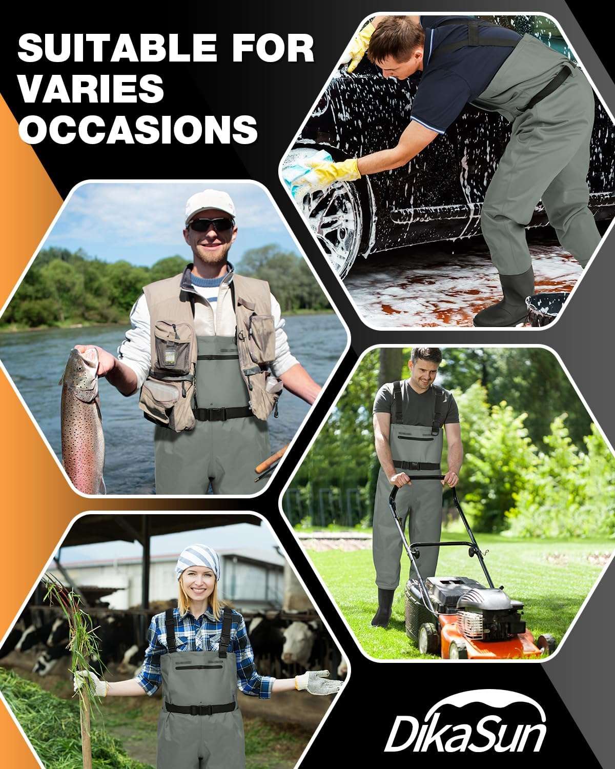 DikaSun Bootfoot Chest Waders with Boots Grey