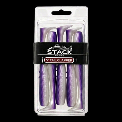 Stack Tackle 5" Tail Clapper | Paddle Tail Swimbait | 5 Per Pack | 5/0 Screwy Head Compatible | Striped Bass, Flounder, Snook | 6 Colors