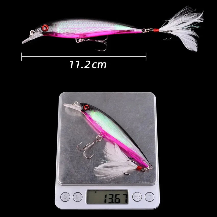 5pcs/box Laser 3D Eyes Bionic Minnow Fishing Lure -13.3g/6.8g Hard Bait with Feather Treble Hooks for Maximum Catch