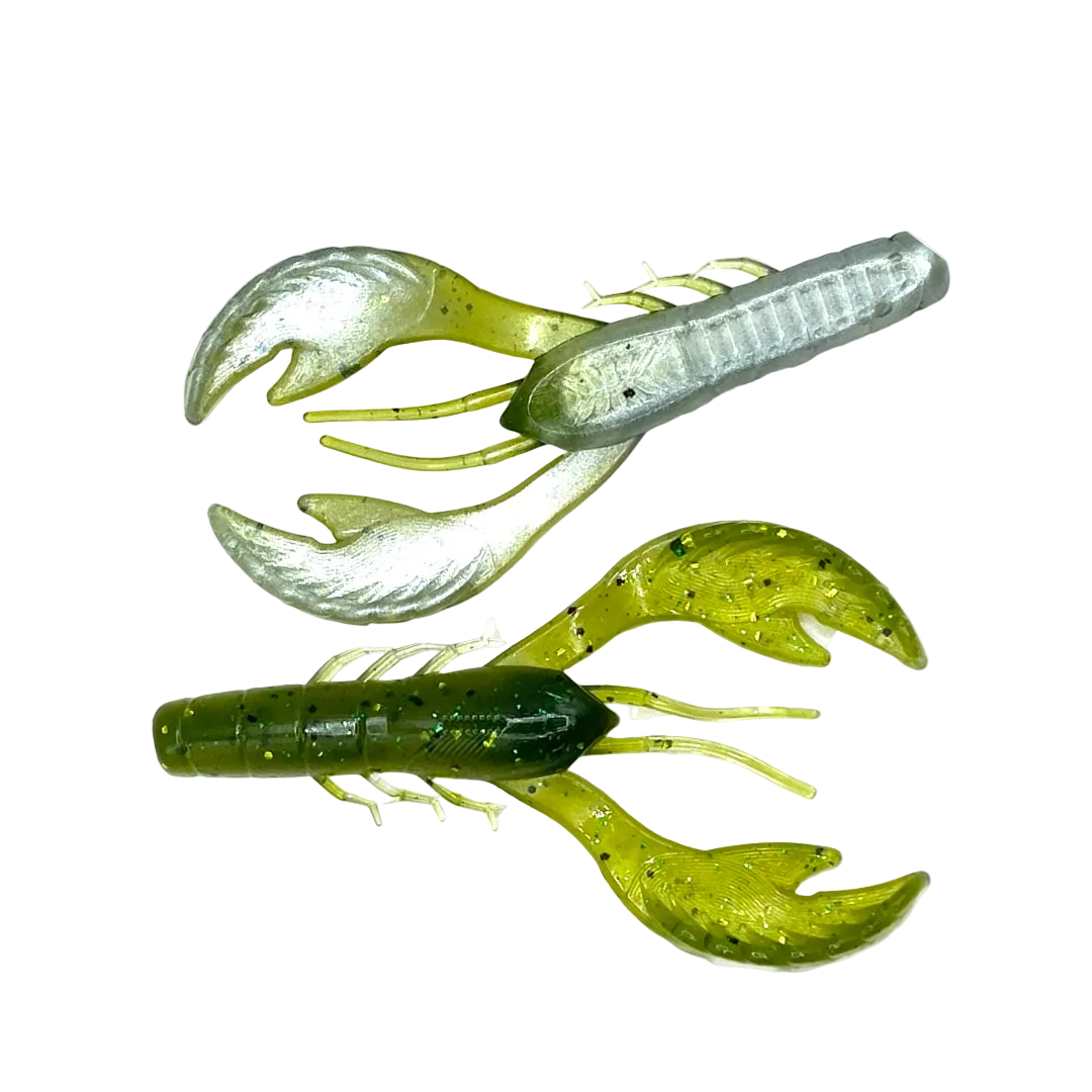 Fishing lure with green and clear body on a white background