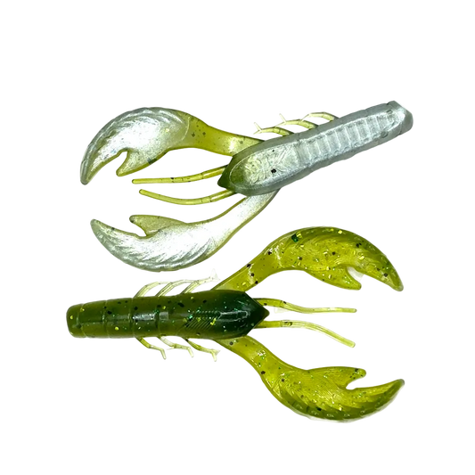 Fishing lure with green and clear body on a white background
