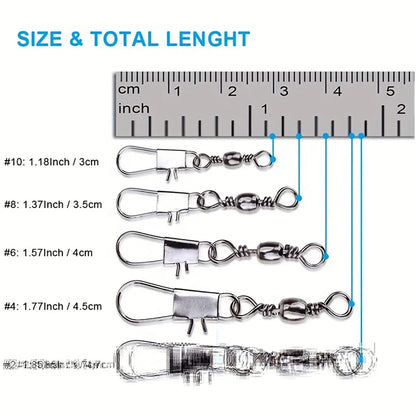 100Pcs/Lot 4#6#8#10#12# Swivels Mix Fishing Connector Snap Pin Rolling Lure Swivel Hook Carabiner Connectors Tackle Accessories