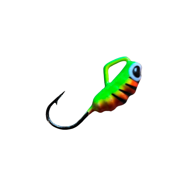 Colorful fishing lure with a hook on a white background