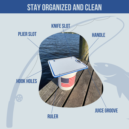 TRAPSKI Bucket Board | Made in USA | Marine-Grade HDPE | Fits 5-Gallon Buckets & Coolers | Integrated Ruler | Non-Skid Feet | Fillet, Bait Prep & Gear