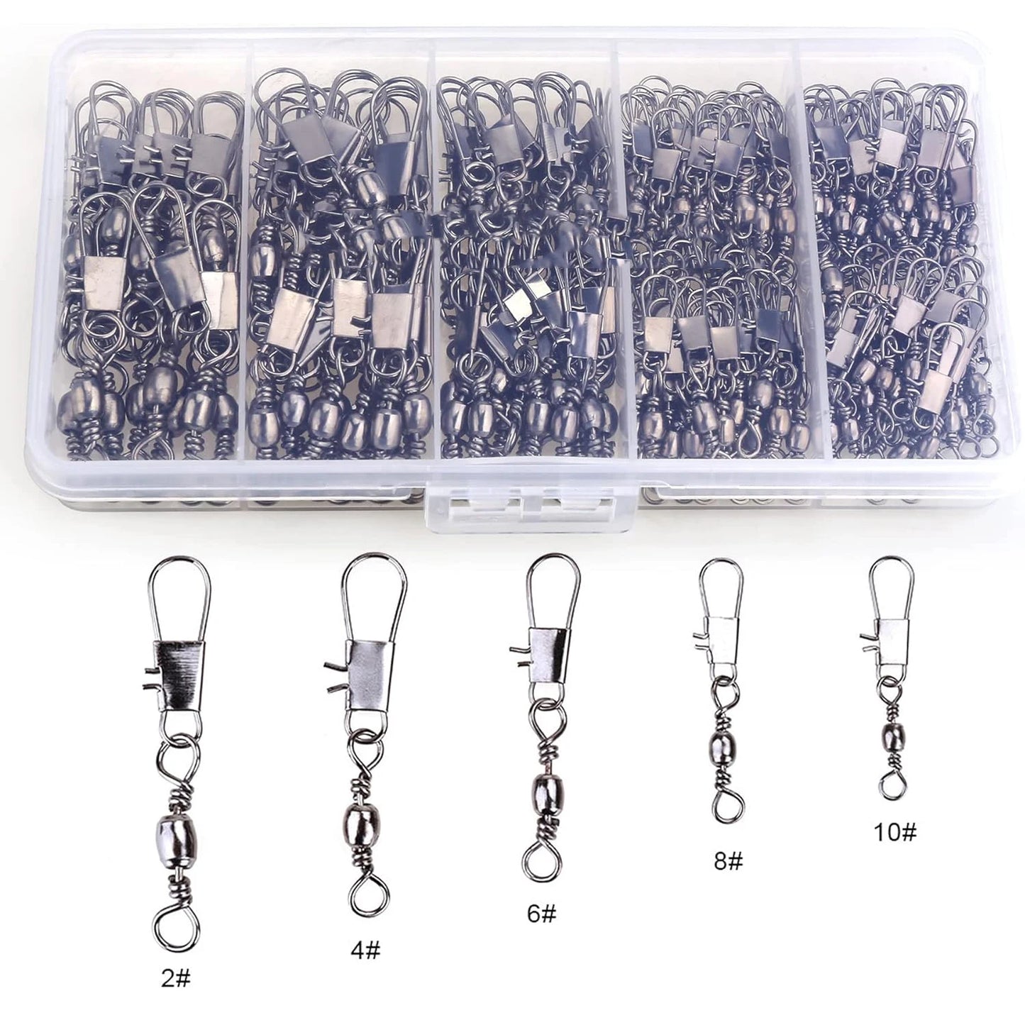 100Pcs/Lot 4#6#8#10#12# Swivels Mix Fishing Connector Snap Pin Rolling Lure Swivel Hook Carabiner Connectors Tackle Accessories