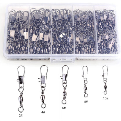 100Pcs/Lot 4#6#8#10#12# Swivels Mix Fishing Connector Snap Pin Rolling Lure Swivel Hook Carabiner Connectors Tackle Accessories