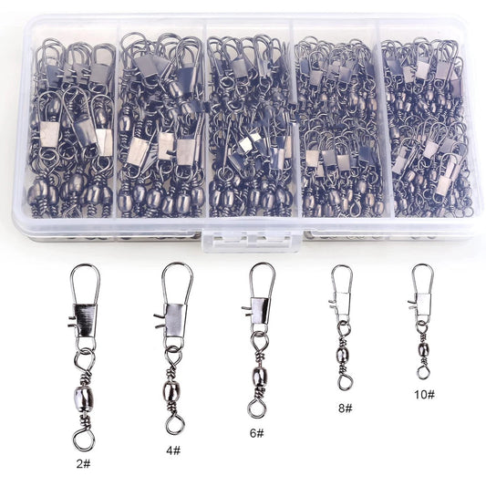 100Pcs/Lot 4#6#8#10#12# Swivels Mix Fishing Connector Snap Pin Rolling Lure Swivel Hook Carabiner Connectors Tackle Accessories