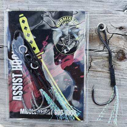 Submission Fishing Co. Assist Hooks | BKK Hooks | UV Tassels | 5 Sizes | Slow Pitch Jigging | Saltwater