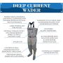 Light gray Frogg Toggs Deep Current waders with black suspenders.