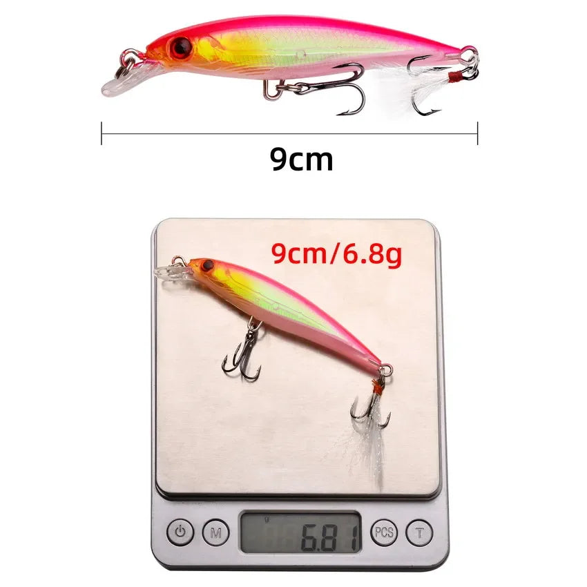 5pcs/box Laser 3D Eyes Bionic Minnow Fishing Lure -13.3g/6.8g Hard Bait with Feather Treble Hooks for Maximum Catch