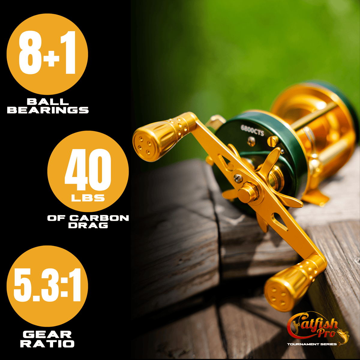 Catfish Pro 6800 CTS Round Baitcaster Reel | 40 lb Max Drag