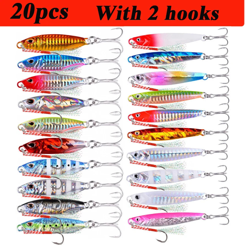 20PCS Quality Metal Cast Jig Spoon Set 10g- 60g Shore Casting Jigging Fish Sea Bass Fishing Lures Artificial Bait Tackle