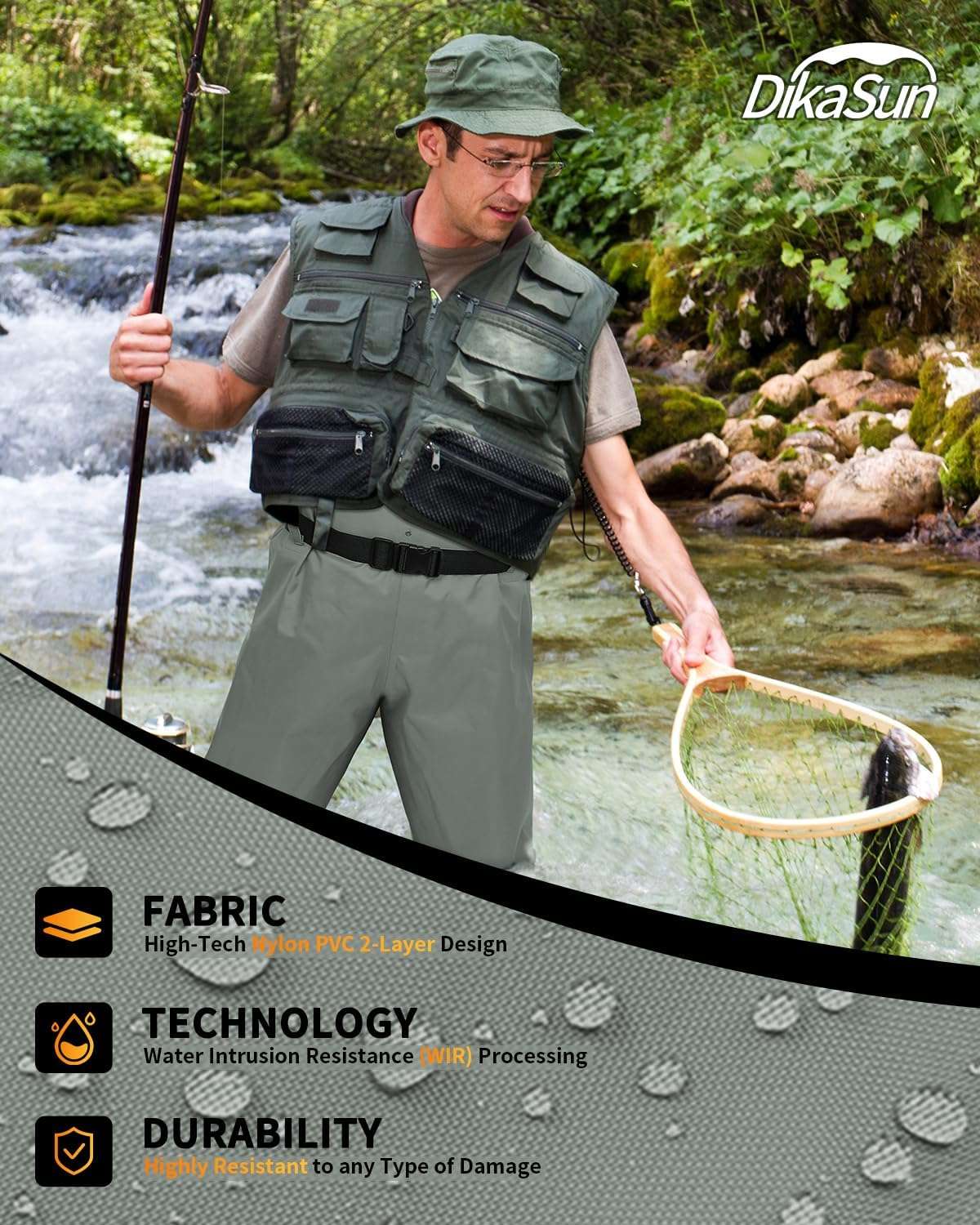 DikaSun Bootfoot Chest Waders with Boots Grey