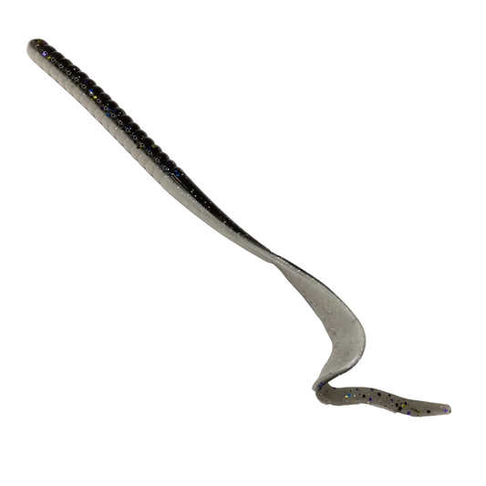 Fishing lure with a metallic finish on a white background