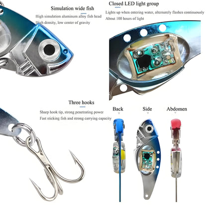 Smart Underwater LED Fishing Light Squid Lure with Vibration, Flashing Deep Drop Light, Waterproof Fish Attractor Bait for Squid