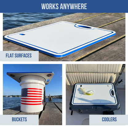TRAPSKI Bucket Board | Made in USA | Marine-Grade HDPE | Fits 5-Gallon Buckets & Coolers | Integrated Ruler | Non-Skid Feet | Fillet, Bait Prep & Gear