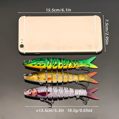 ANFS Realistic Fishing Lure Set of 3pcs, Multi-Jointed Swimbaits Fishing Lures, Lifelike Slow Sinking Artificial Bait for Bass, Trout