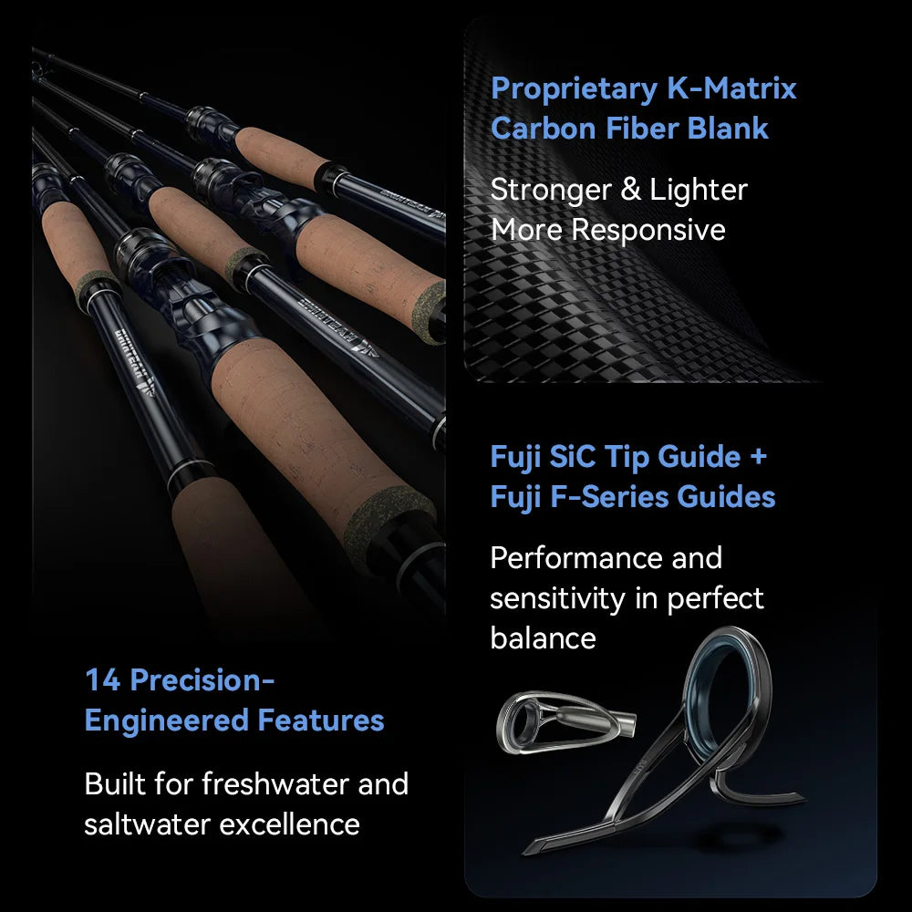 KastKing Sharky Ultra Carbon Spinning Casting Rods FUJI F+SIC Guide RingsFreshwater Saltwater Fishing Rod