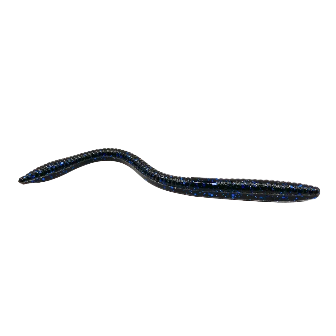Black and blue fishing lure on a white background