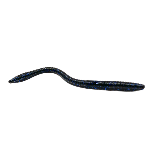 Black and blue fishing lure on a white background