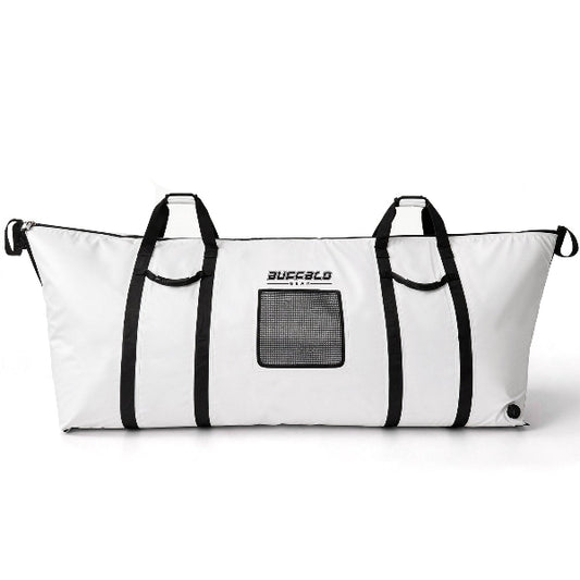 White cooler bag with black straps and a visible brand logo on a white background