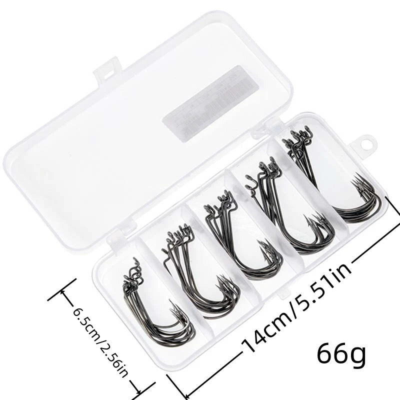 Carbon Steel Fishing Hooks Offset Wide Gap Barbed Jig Hooks for Soft Worm Sea Fishing