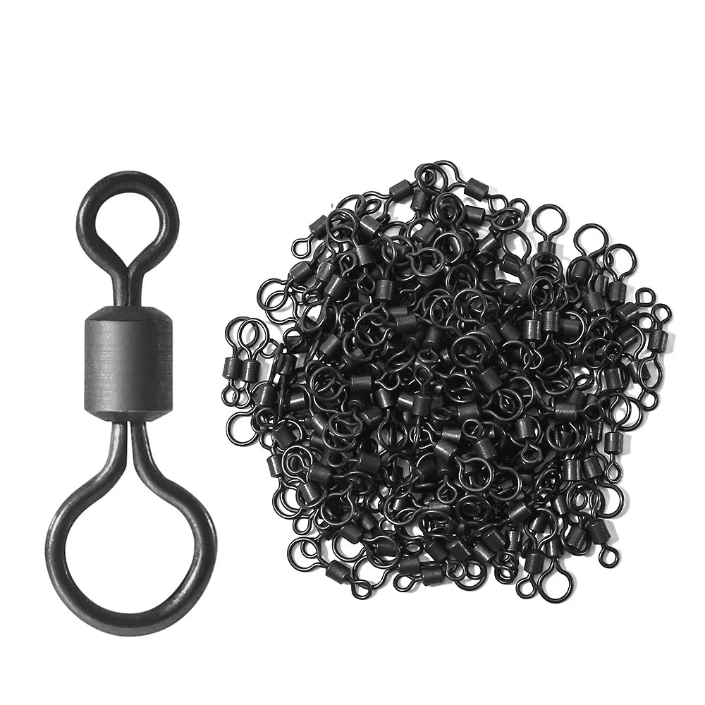 100pcs Carp Fishing Swivel Big Eye Rolling Swivels Matt Black Carp Quick Change Connector Fishing Hooks Lure Accessories