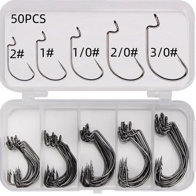 Carbon Steel Fishing Hooks Offset Wide Gap Barbed Jig Hooks for Soft Worm Sea Fishing