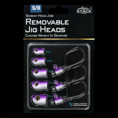 Stack Tackle Screwy Head Jigs | U.S. Patent No. 12,690,572 | 5 Sizes + 3 Mustad 5/0 Hooks | Screw-On O-Ring Lock | Swap Without Re-Tying