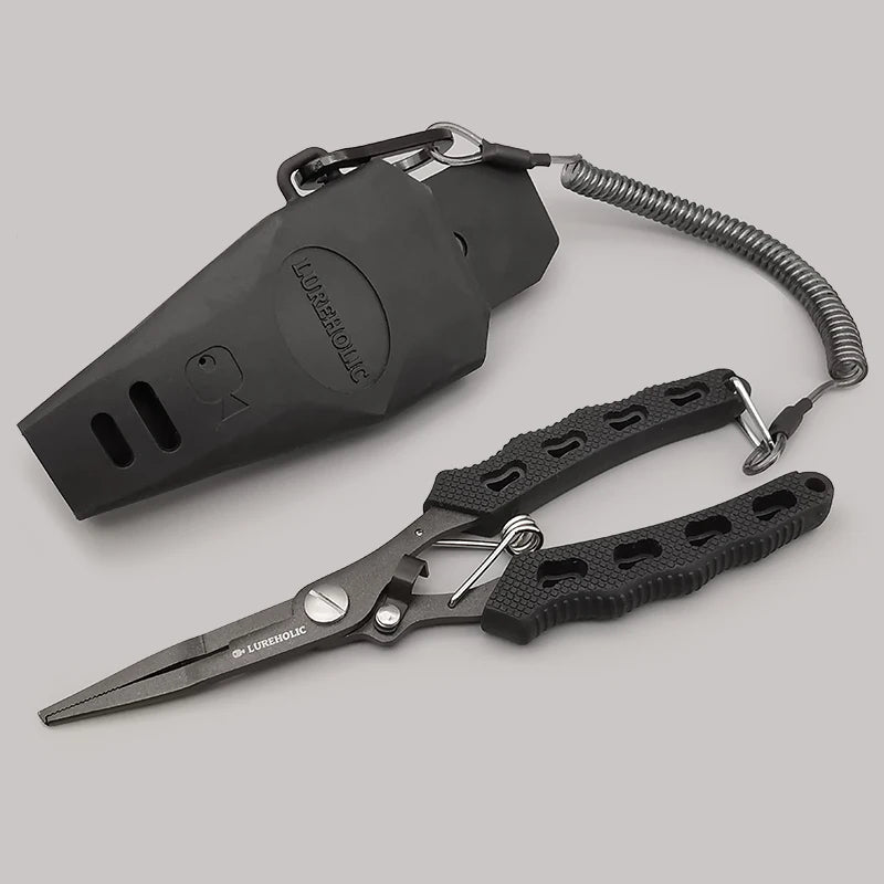 Lureholic 7” PTFE Coated Lure Fishing Pliers, 18cm/72g, Remove Hook, Cut Braided Line, With Soft Rubber Sheath and Lanyard