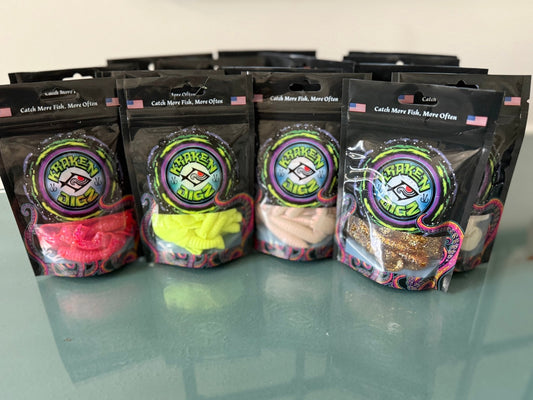 Kraken Jigz Sniper Tailz 4-Inch Curl Tail Soft Baits | 15-Pack