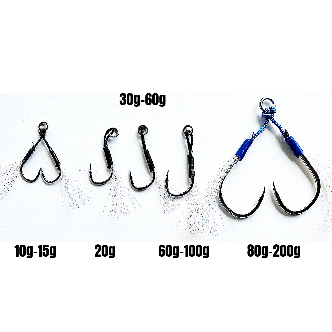 Submission Fishing Co. Assist Hooks | BKK Hooks | UV Tassels | 5 Sizes | Slow Pitch Jigging | Saltwater