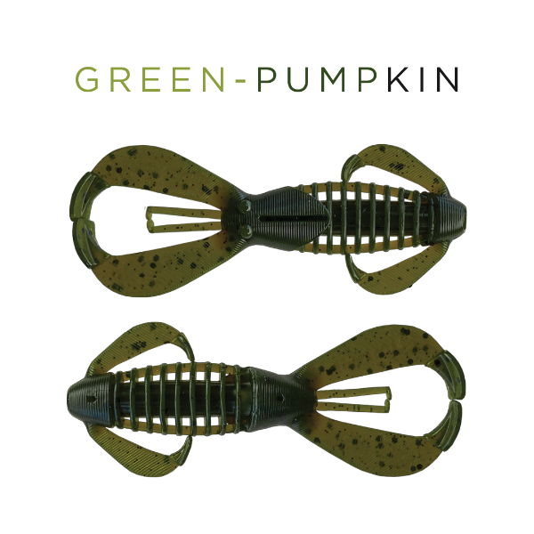 Two green pumpkin-shaped fishing lures on a white background with 'Green-Pumpkin' text above.