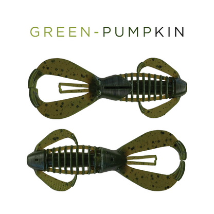 Two green pumpkin-shaped fishing lures on a white background with 'Green-Pumpkin' text above.