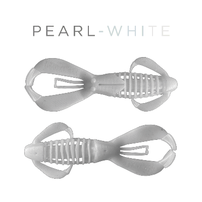 Two pearl-white fishing lures on a white background with 'PEARL-WHITE' text above.