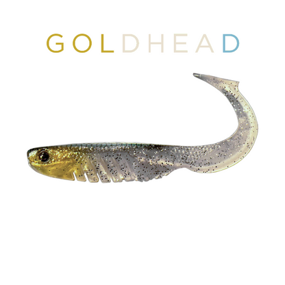 Fishing lure with 'Goldhead' text on a white background