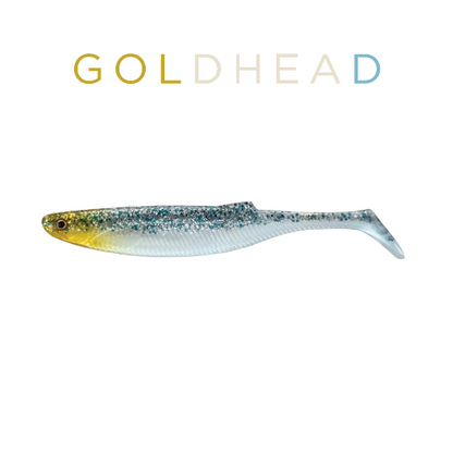 Fishing lure with 'Goldhead' branding on a white background