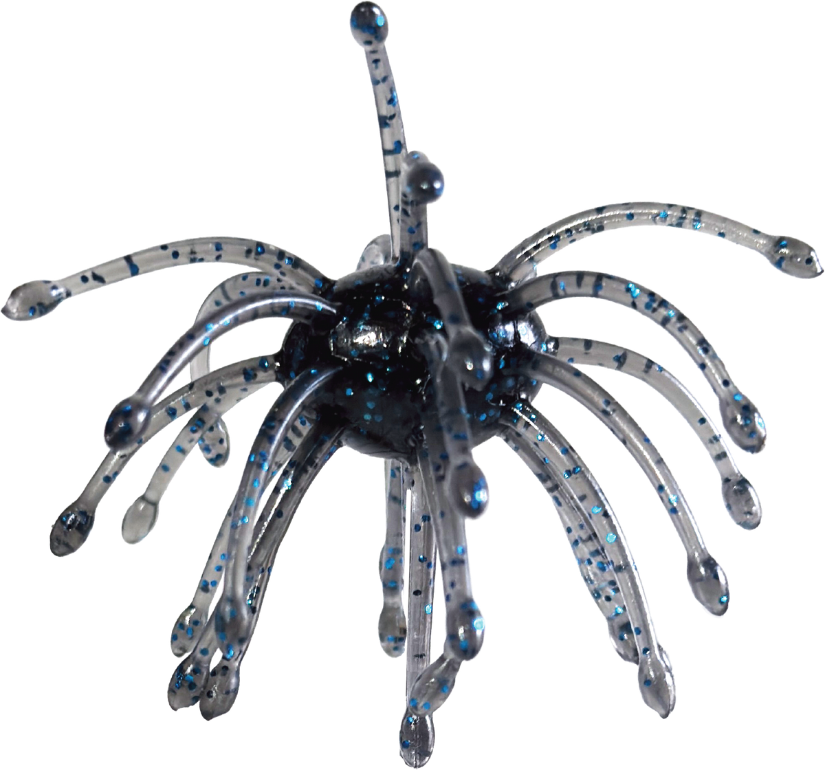 Blue and clear sparkle sea urchin lure on a white background