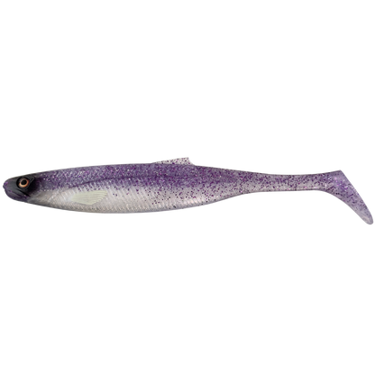 Purple and white fishing lure on a white background