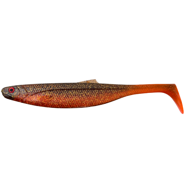 Orange and brown fishing lure on a white background