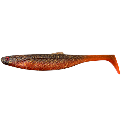 Orange and brown fishing lure on a white background
