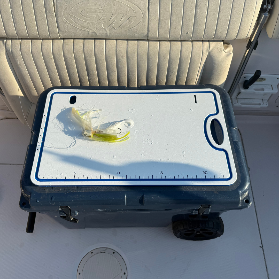 TRAPSKI Bucket Board | Made in USA | Marine-Grade HDPE | Fits 5-Gallon Buckets & Coolers | Integrated Ruler | Non-Skid Feet | Fillet, Bait Prep & Gear